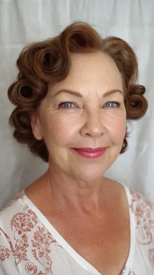 Classic Vintage Curls with Soft Face-Framing Layers