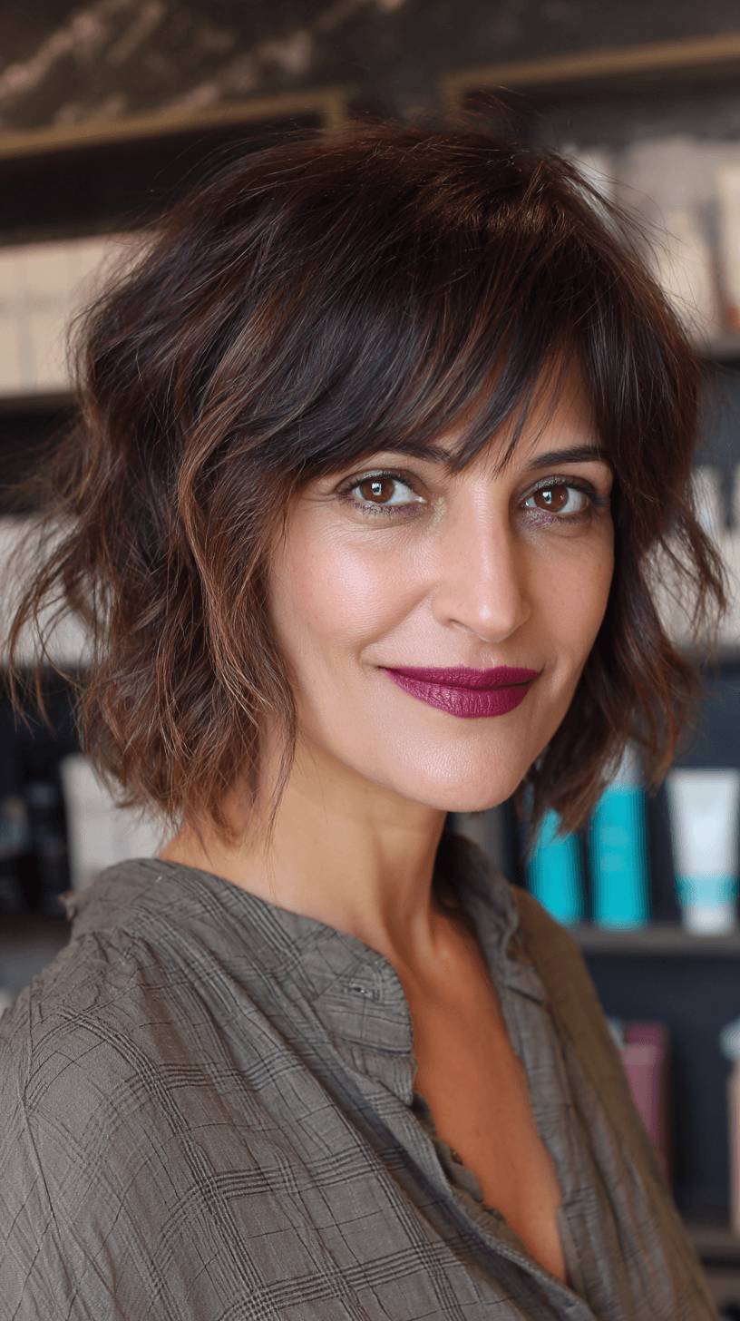 Effortlessly Chic Choppy Bob with Long Face-Framing Bangs