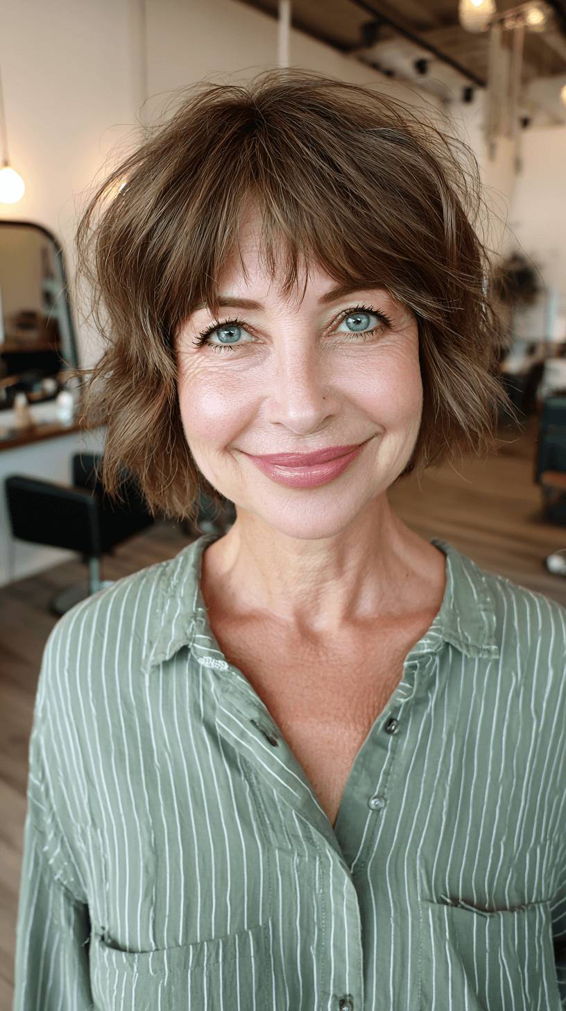 Effortlessly Chic Textured Bob with Soft Long Bangs