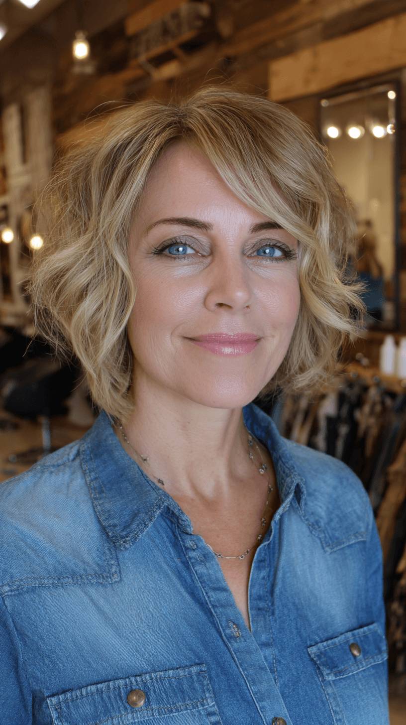 Effortlessly Textured Bob with Playful Long Bangs