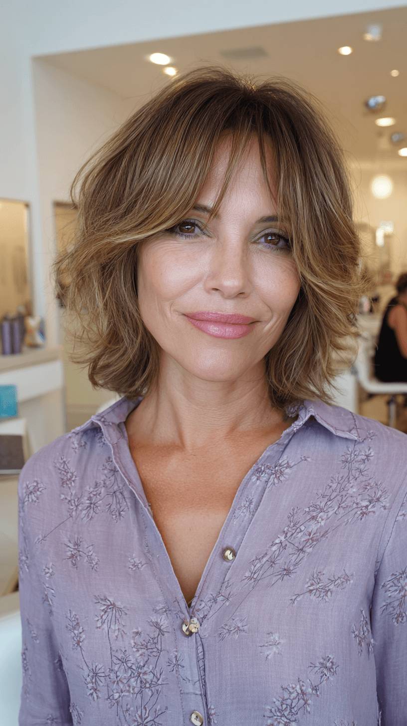 Effortlessly Tousled Choppy Bob with Soft Long Bangs