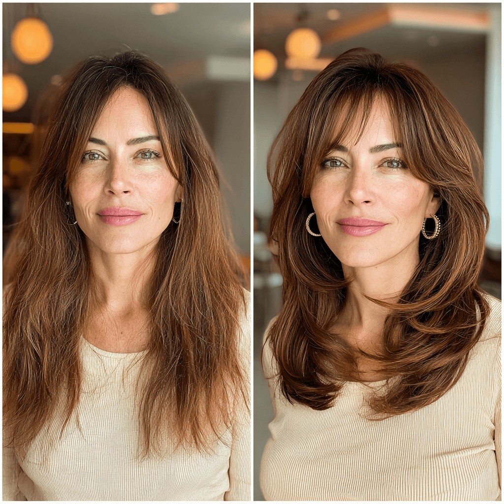 Elegant Layered Cut with Soft Face-Framing Bangs