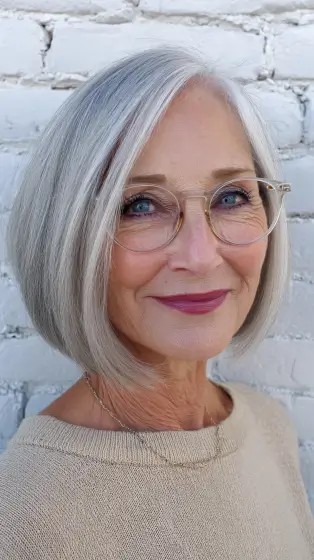 Elegant Silver Bob with Subtle Face-Framing Layers