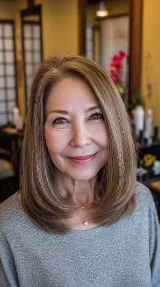 Elegant Smooth Long Bob with Subtle Face-Framing Layers