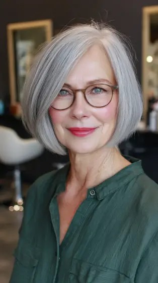Elegant Soft Gray Bob with Rounded Edges