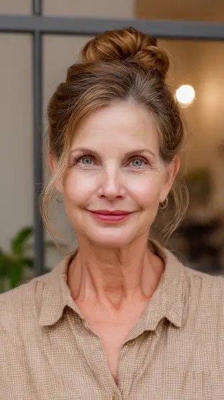 Elegant Textured Bun with Soft Face-Framing Strands