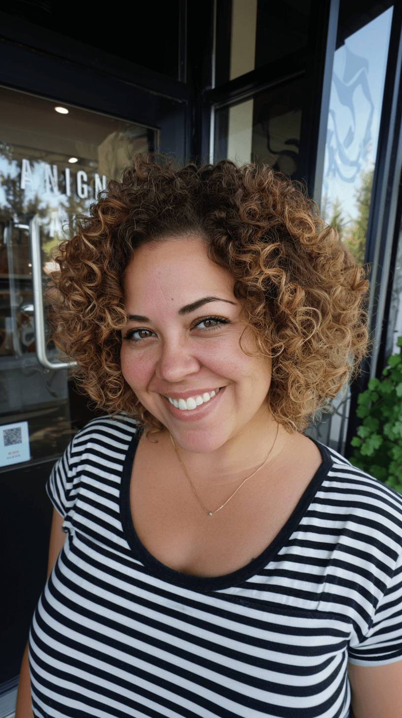 Playful Curly Bob with Warm Highlights