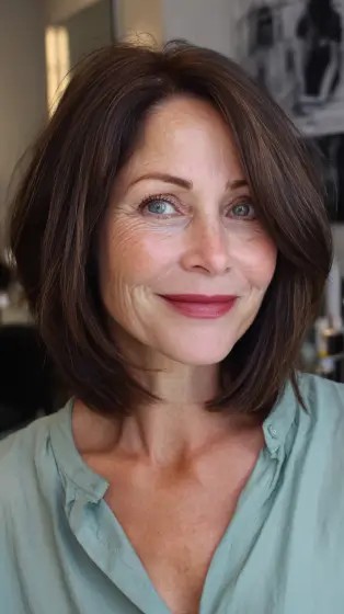 Sleek Chocolate Layered Lob with Subtle Volume