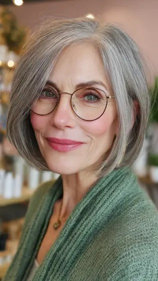 Softly Textured Silver Bob with Face-Framing Layers