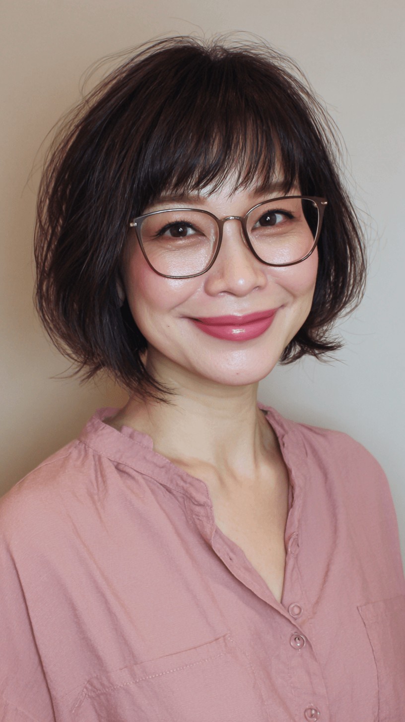 Stylish Textured Bob with Soft Curtain Bangs