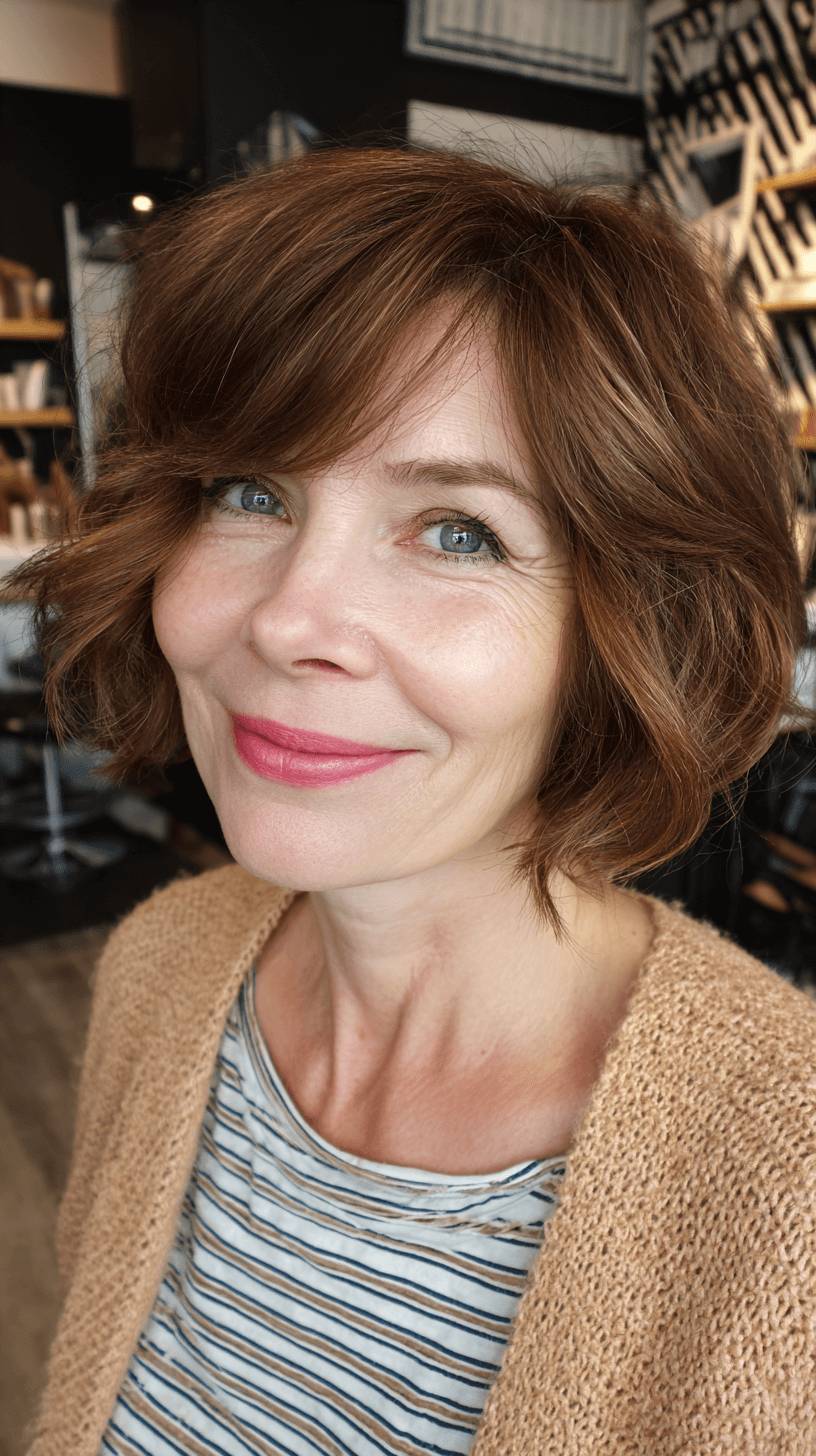 Stylish Textured Bob with Soft Long Bangs