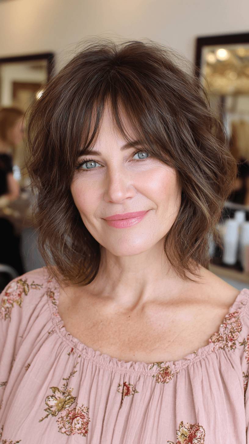 Textured Choppy Bob with Face-Framing Bangs