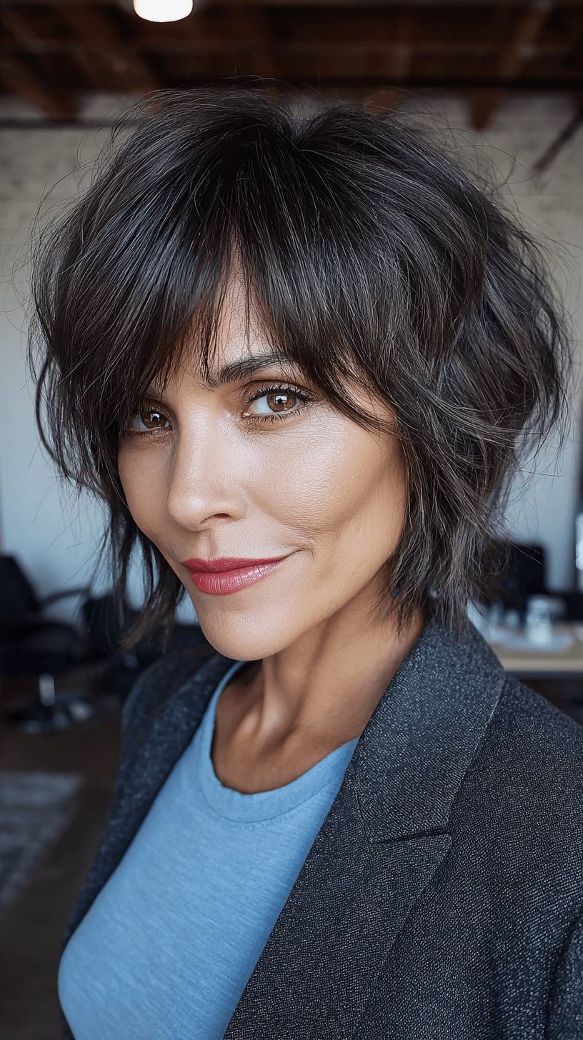 Textured Choppy Bob with Long Wispy Bangs