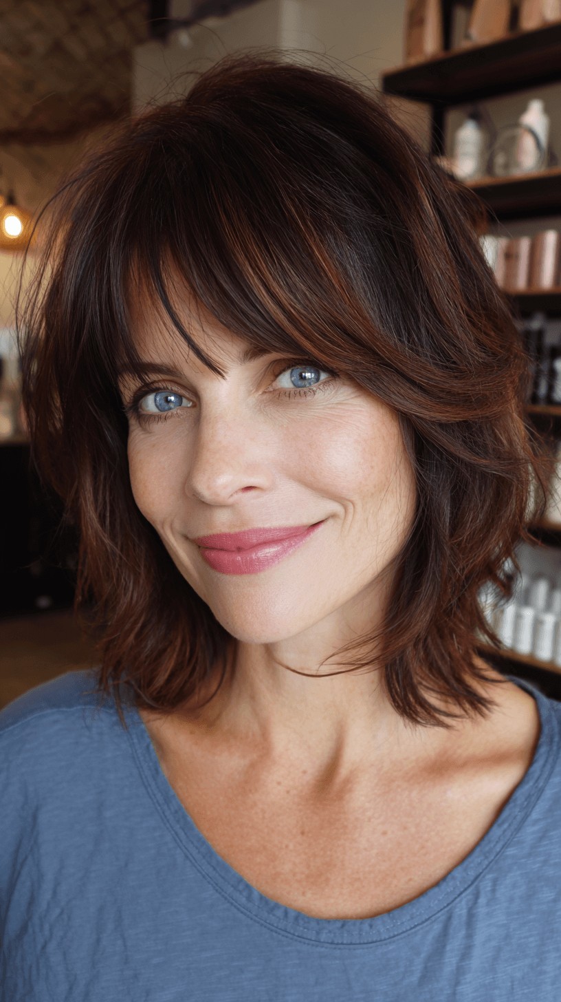 Textured Shoulder-Length Cut with Soft Bangs