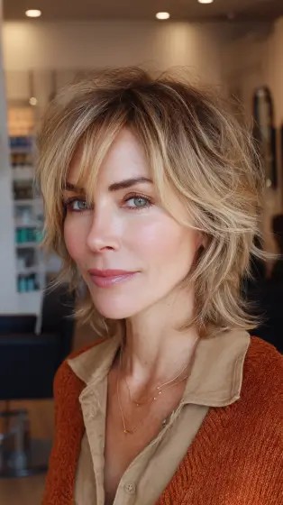 Textured Shoulder-Length Shag with Face-Framing Layers