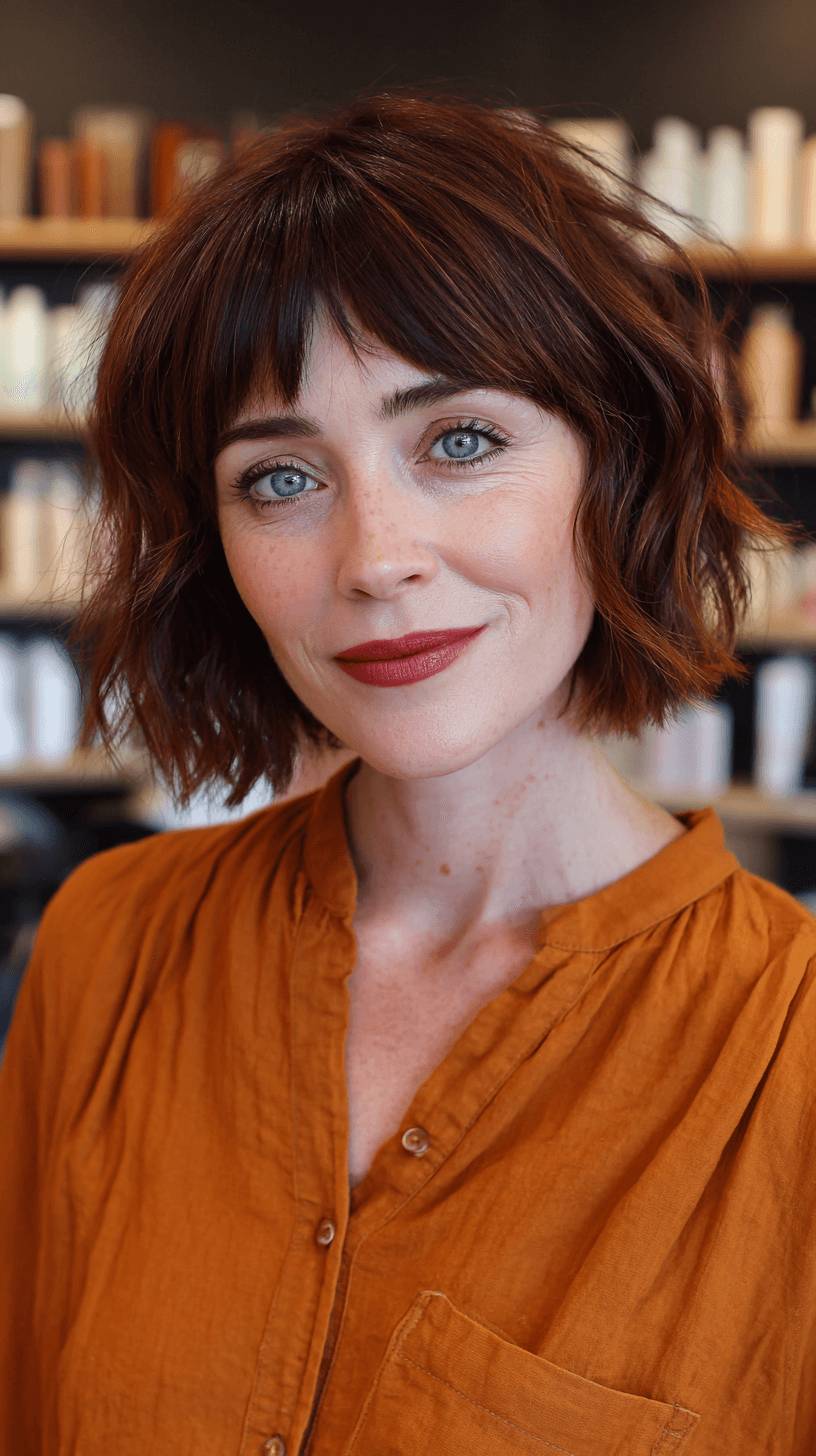 Textured Shoulder-Length Shag with Wispy Bangs