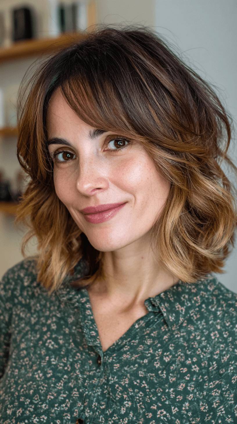 Textured Wavy Lob with Subtle Highlights