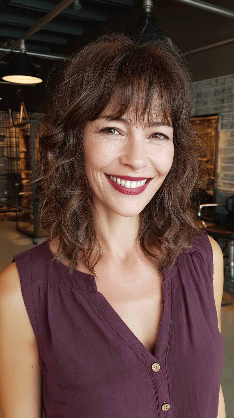 Textured Wispy Curly Bob with Bangs