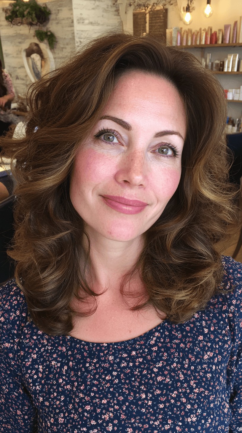 Voluminous Layered Curls with Rich Chestnut Highlights