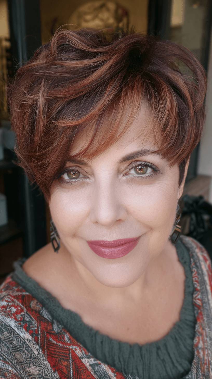 Warm Copper Textured Pixie Cut