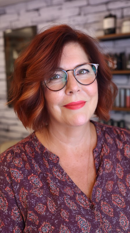 Warm Textured Chin-Length Bob with Soft Waves