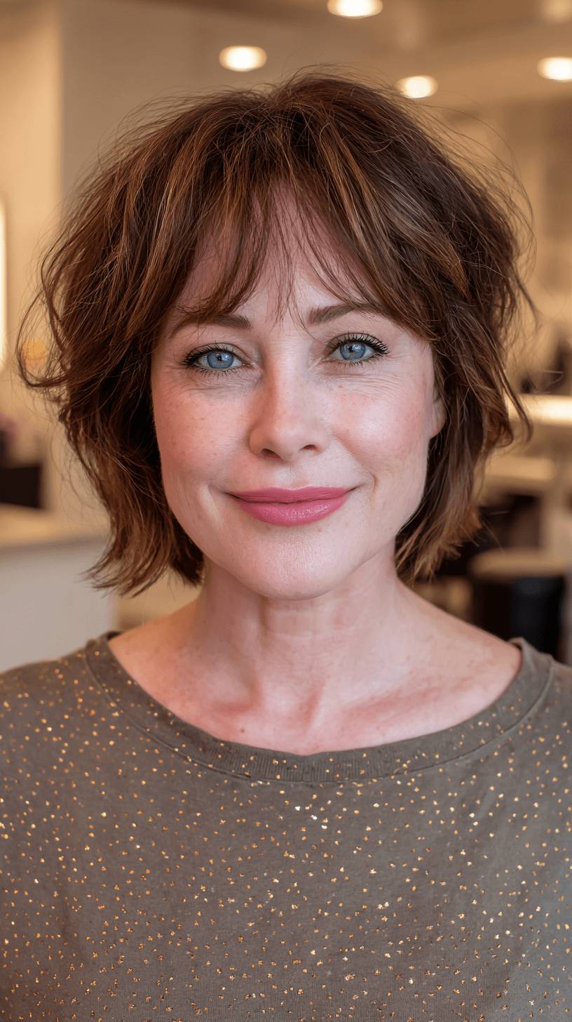 Whimsical Choppy Bob with Playful Long Bangs