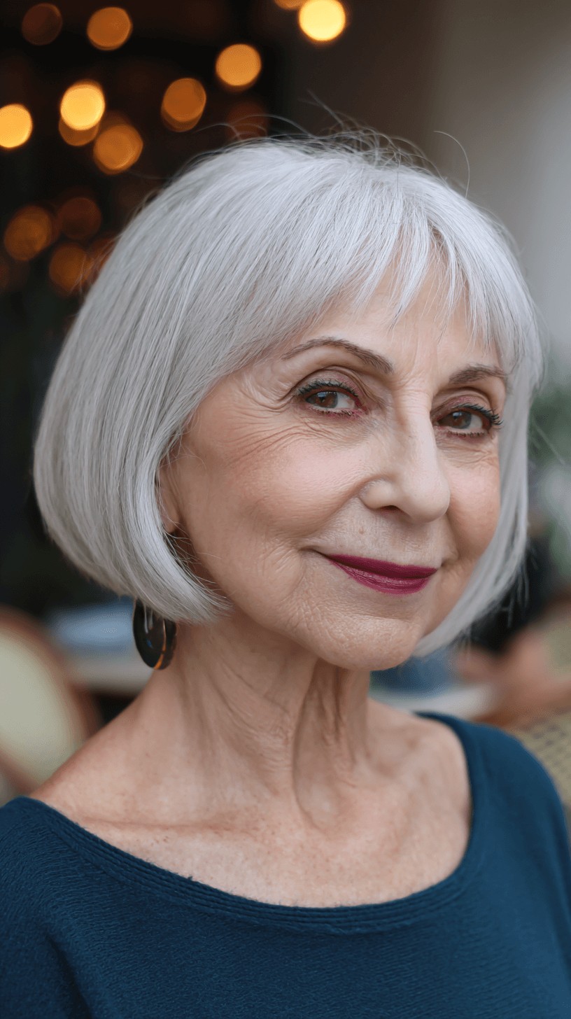Chic Silver Bob with Soft Bangs