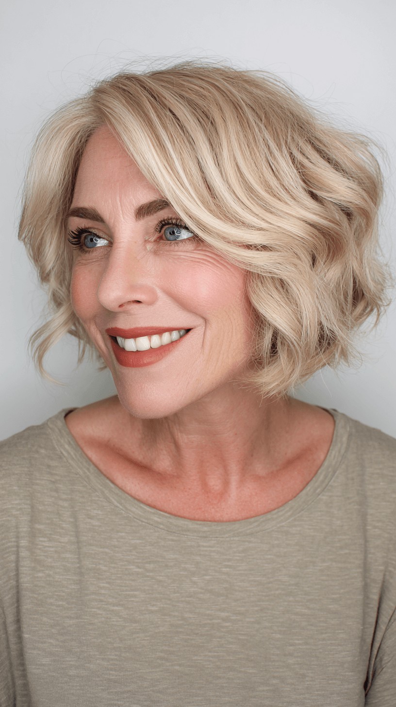 Chic Textured Blonde Bob with Soft Waves
