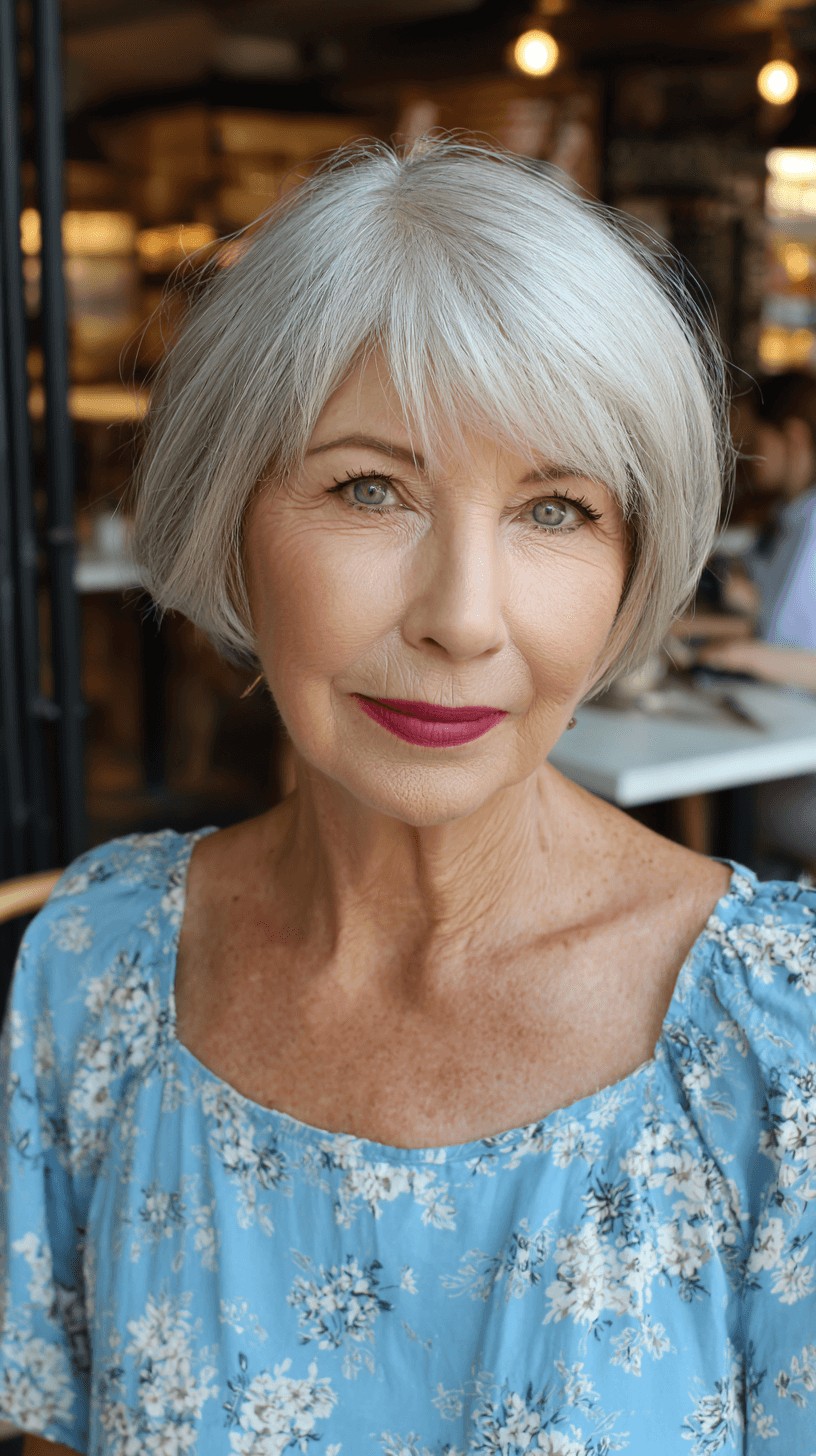 Chic Textured Silver Bob with Soft Bangs