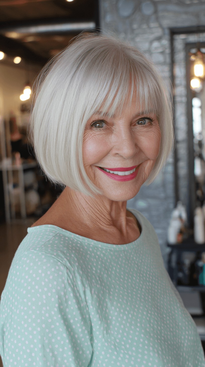 Classic Layered Silver Bob with Soft Fringe
