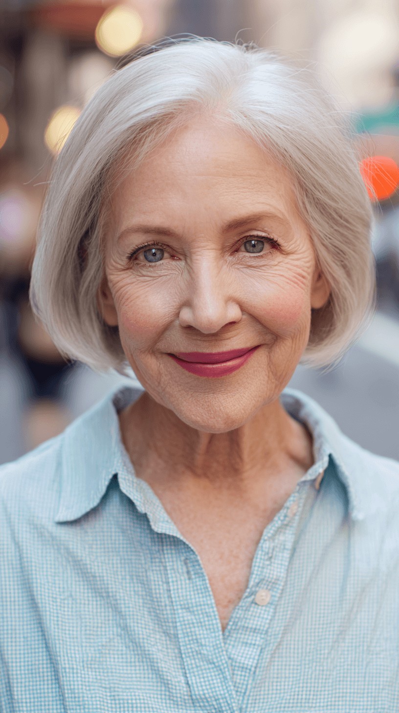 Elegant Silver Bob with Soft Textured Layers