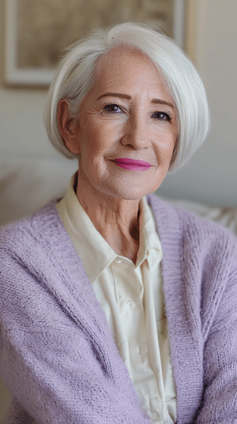 Modern Sleek White Bob with Subtle Volume
