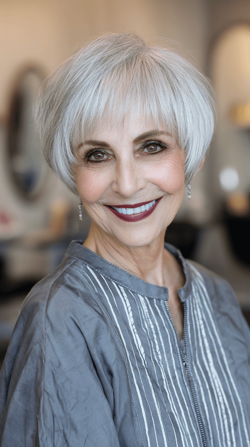 Modern Textured Silver Bob with Playful Volume