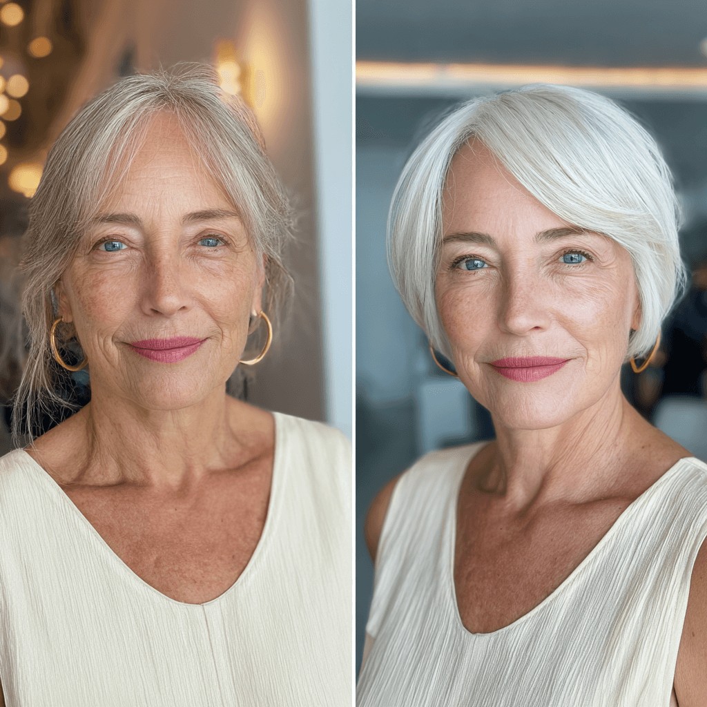 Modern Textured Silver Bob with Soft Side Swept Layers
