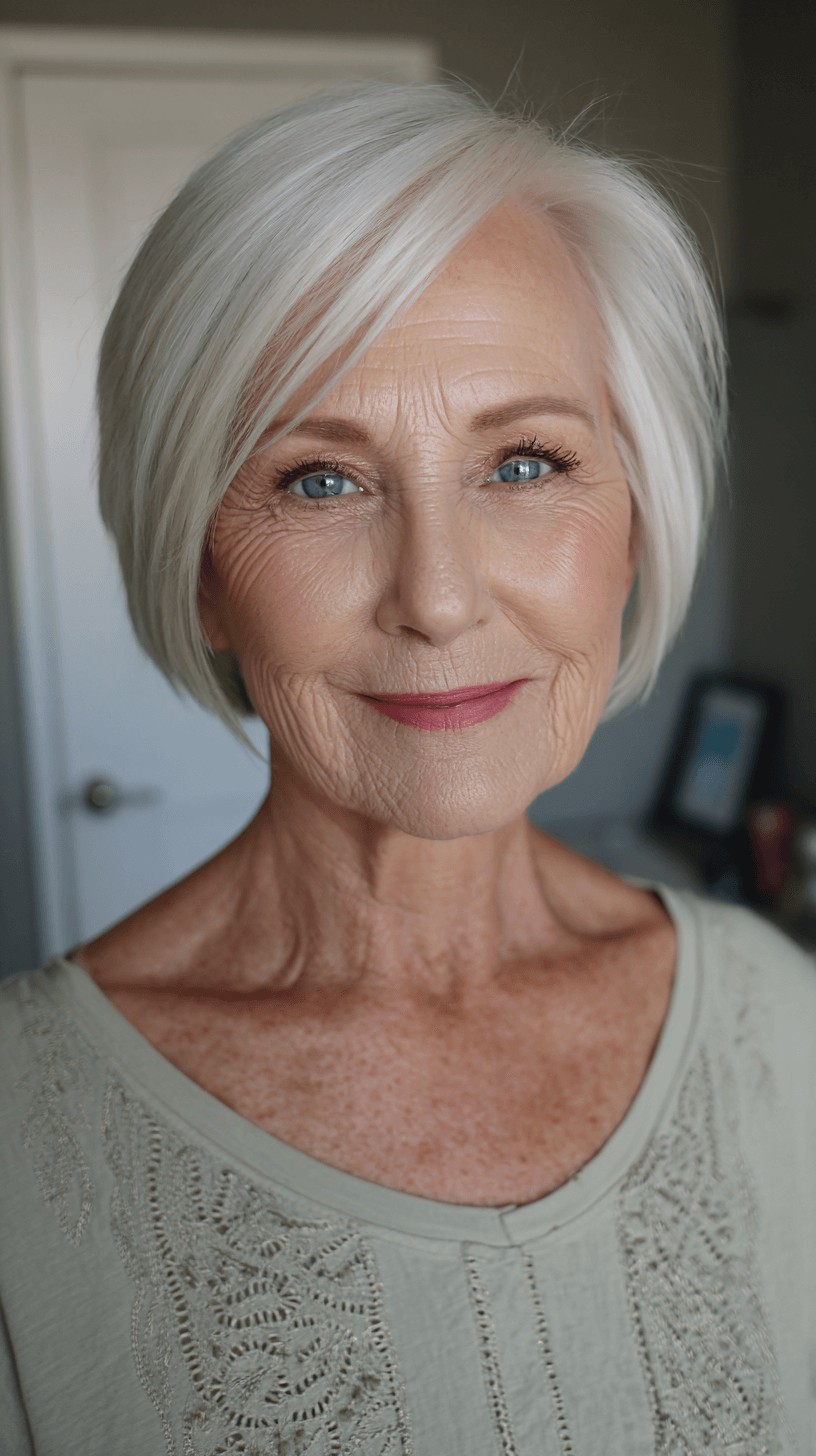Polished White Bob with Subtle Layers