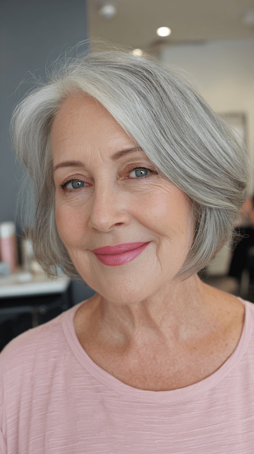 Softly Curled Silver Bob with Gentle Layers