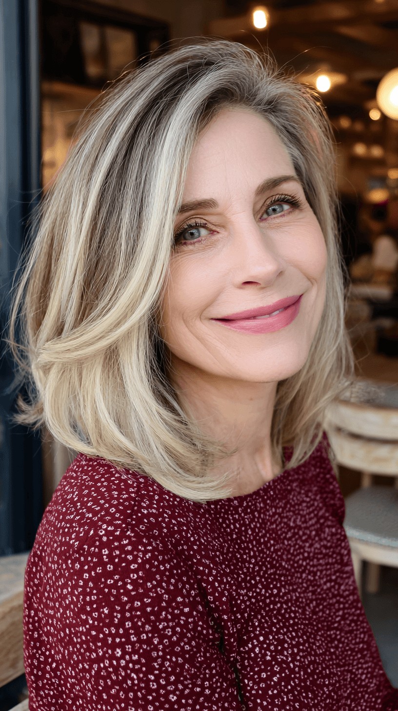 Softly Layered Blonde Lob with Natural Movement