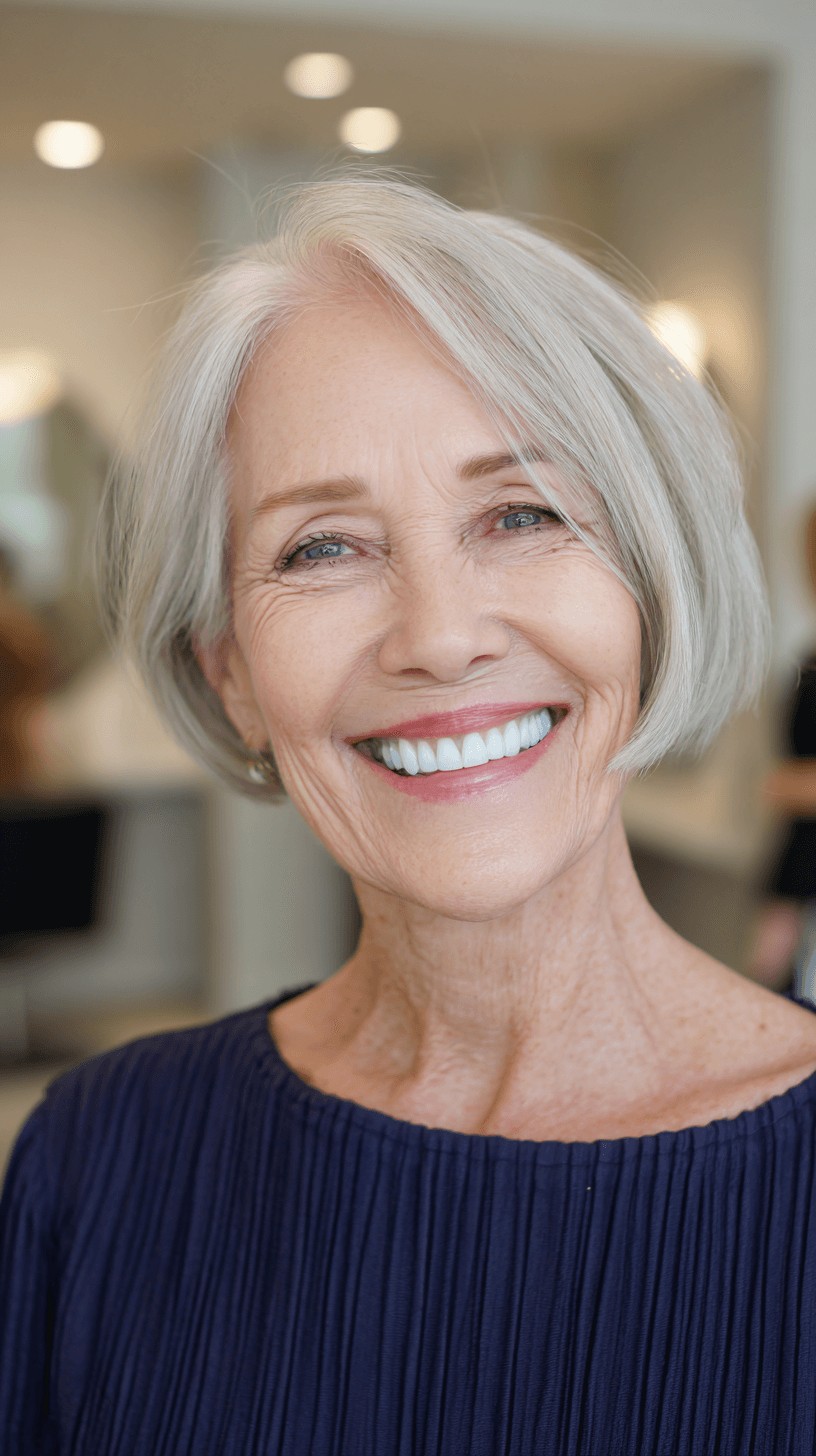 Softly Textured Silver Bob with Subtle Volume