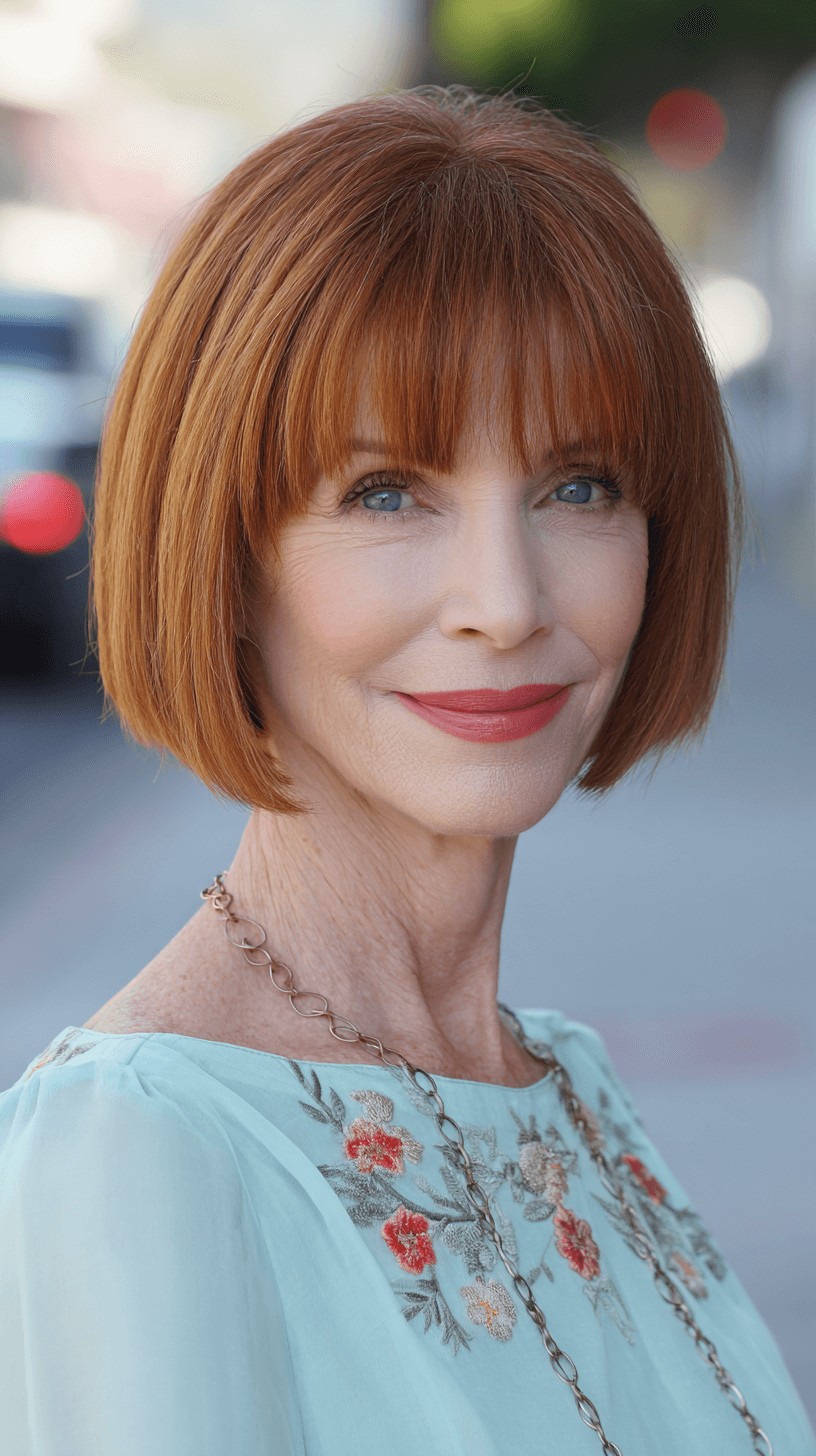 Vibrant Copper Bob with Blunt Bangs
