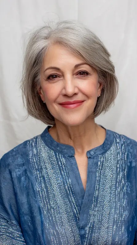 Softly Layered Silver Bob with Gentle Volume