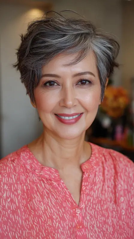 Textured Silver Pixie Cut with Soft Layers