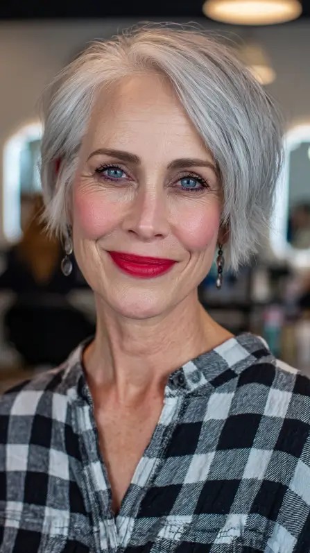 Chic Textured Silver Pixie with Soft Volume