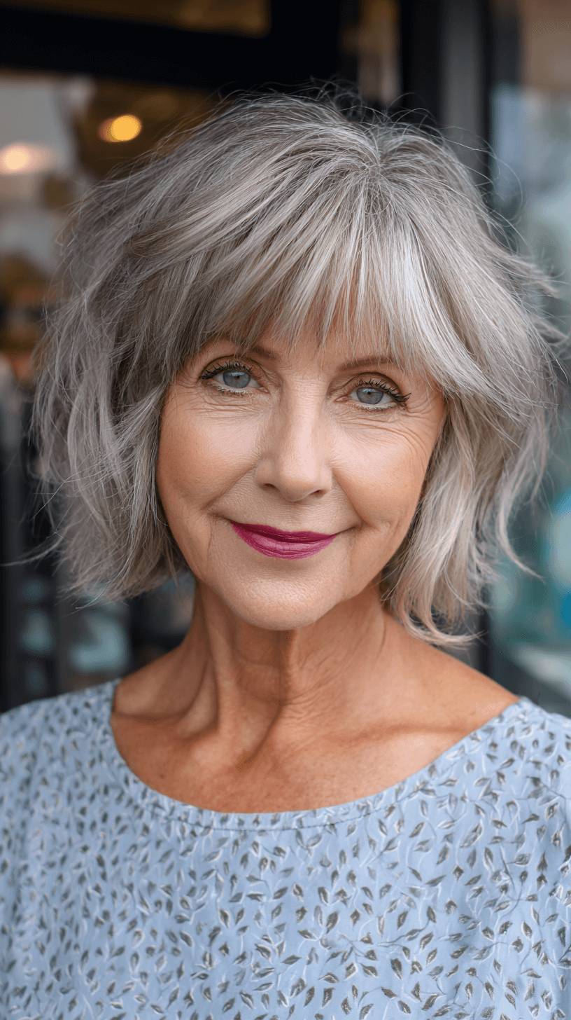 Softly Layered Shaggy Bob with Long Bangs