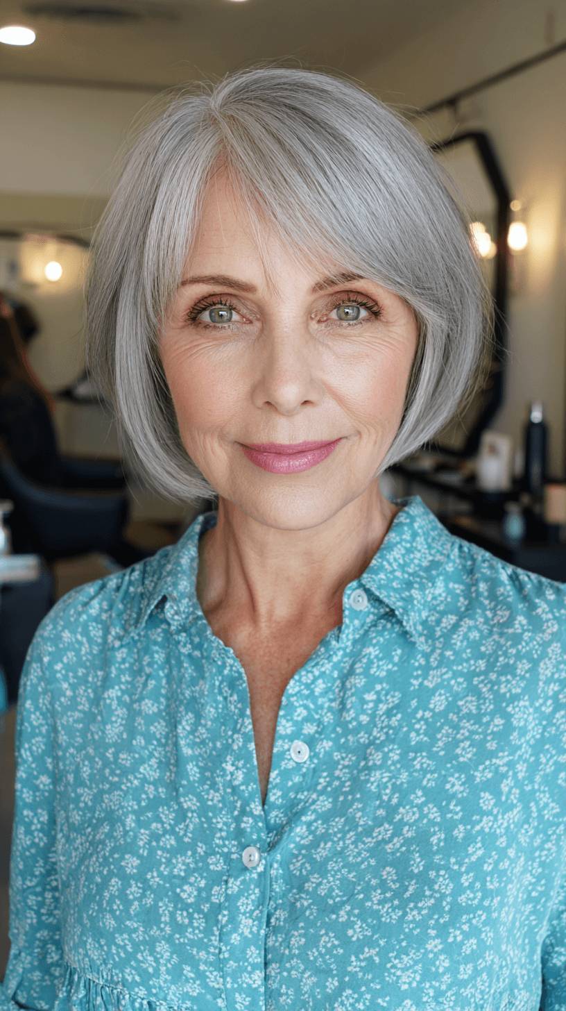 Stylish Textured Grey Bob with Subtle Movement