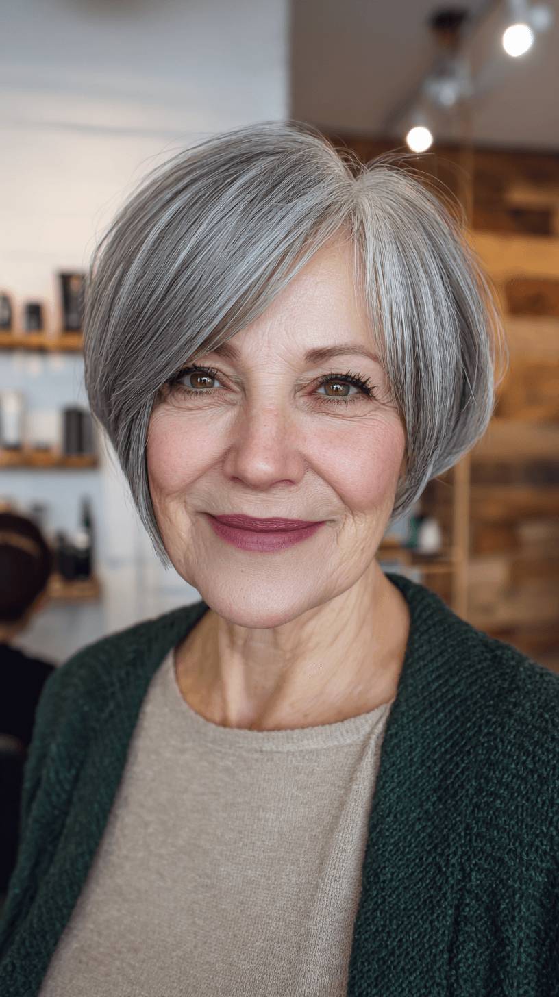 Chic Textured Silver Bob with Subtle Layers