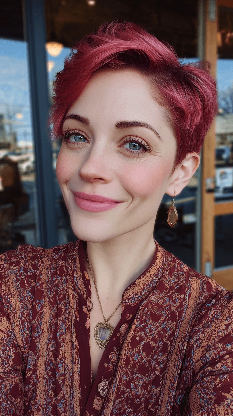 Bold Textured Pixie Cut with Vibrant Pink Highlights