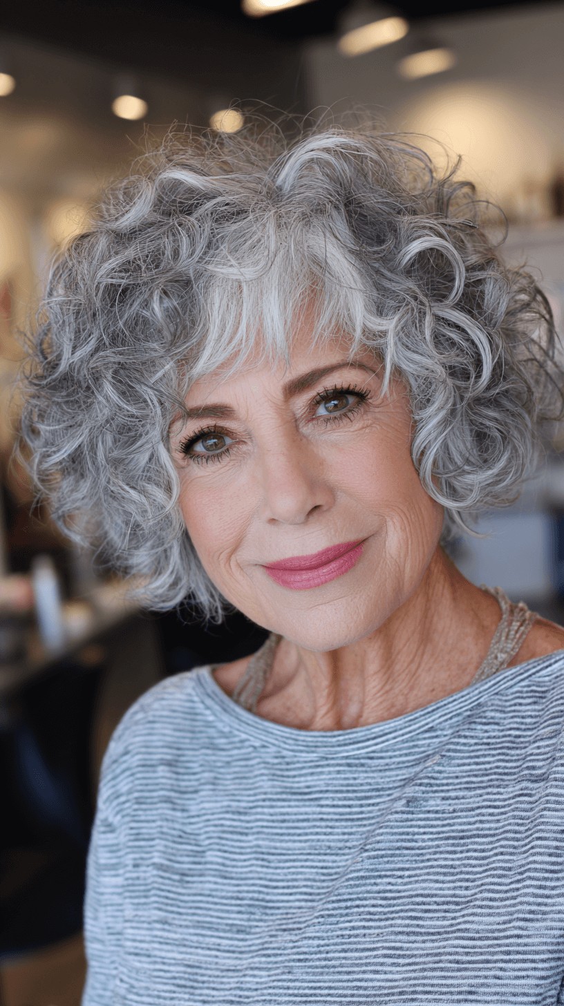 Charming Curly Bob with Soft Bangs