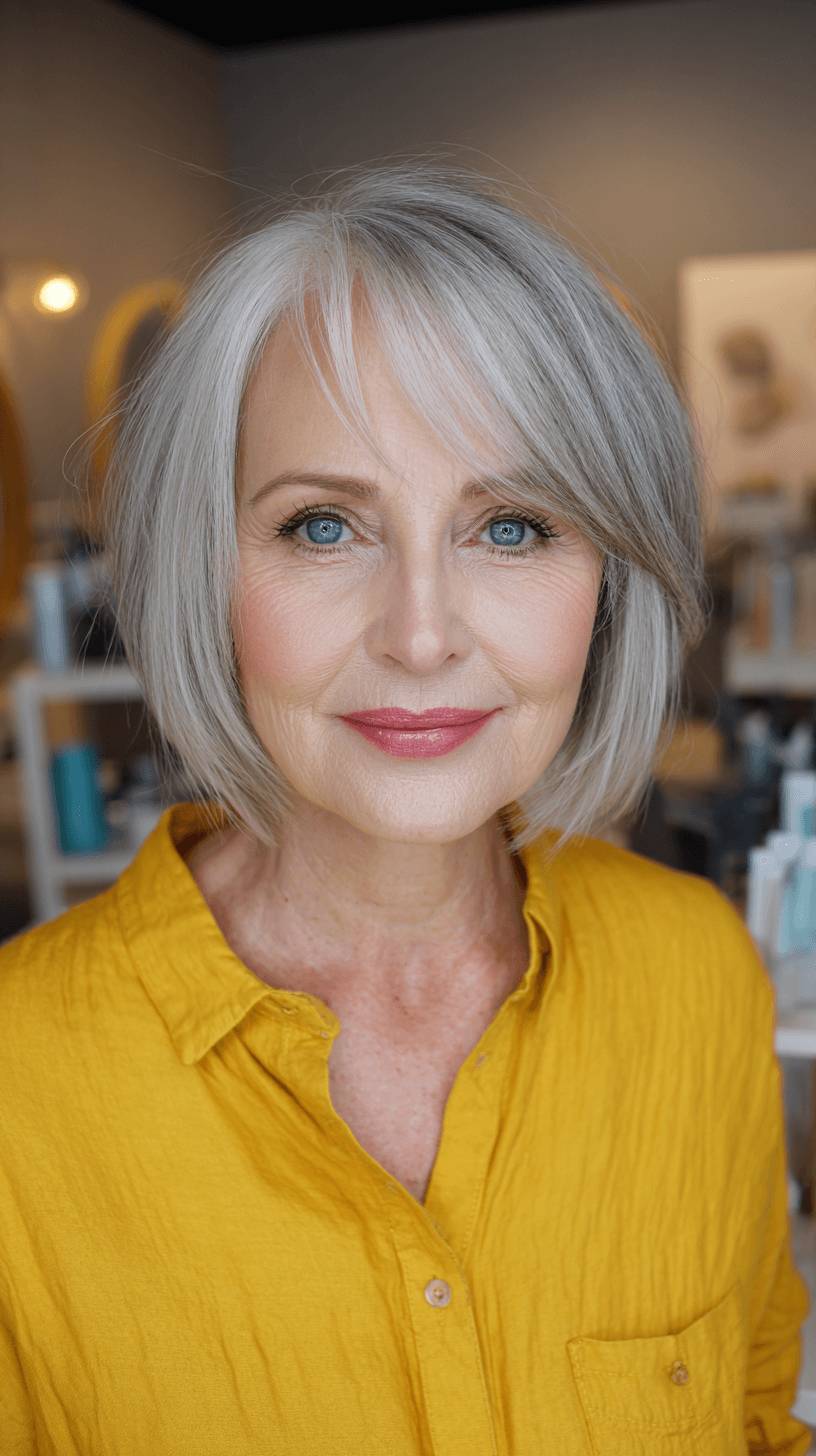 Chic Blended Grey Bob with Soft Layers