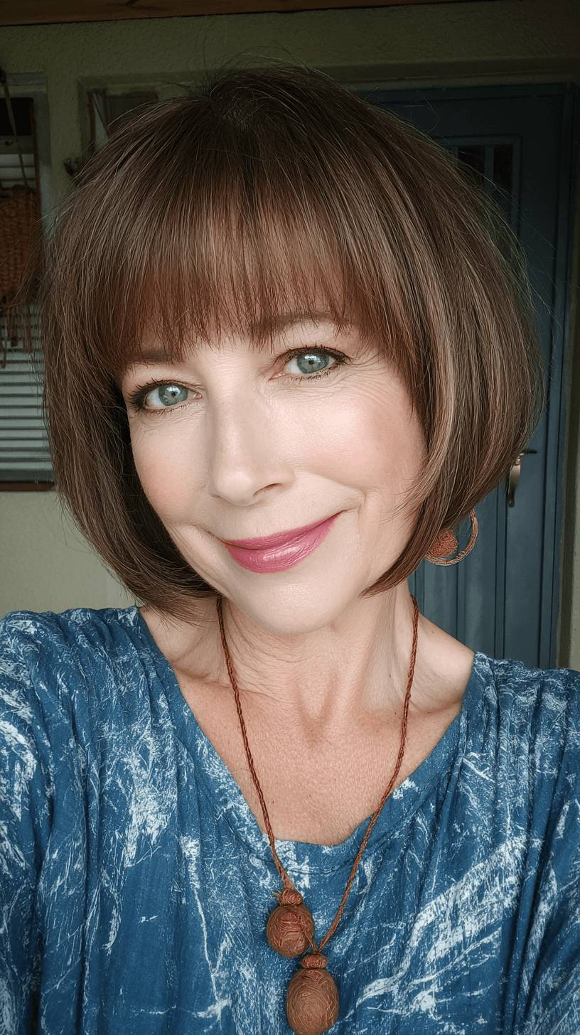 Chic Brown Bob with Soft Bangs