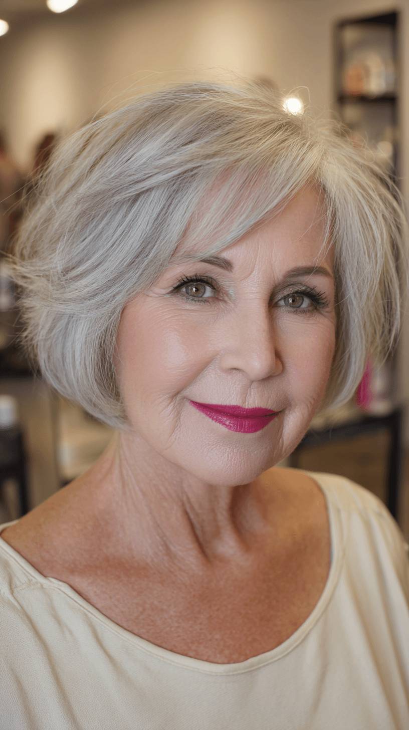 Chic Layered Silver Bob with Soft Volume